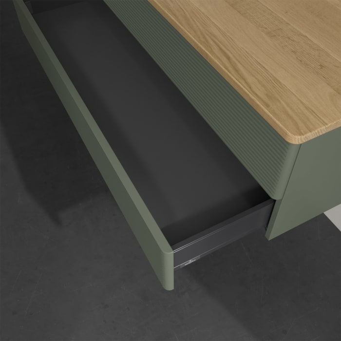 Villeroy & Boch Antao Waschbeckenunterschrank, 120 x 19 cm, 2 Auszüge, Fronten mit Struktur, ohne Hahnloch, für Waschtisch links