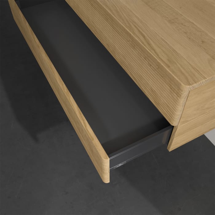 Villeroy & Boch Antao Waschbeckenunterschrank, 120 x 19 cm, 2 Auszüge, Fronten mit Struktur, ohne Hahnloch, für Waschtisch links