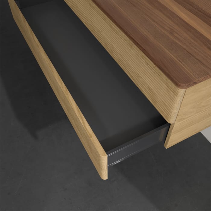 Villeroy & Boch Antao Waschbeckenunterschrank, 120 x 19 cm, 2 Auszüge, Fronten mit Struktur, ohne Hahnloch, für Waschtisch links