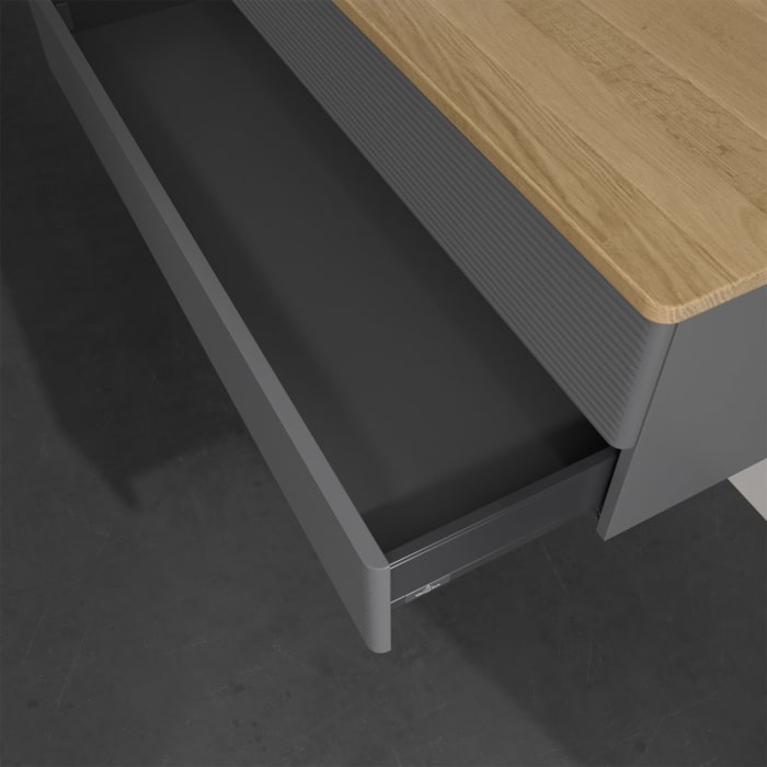 Villeroy & Boch Antao Waschbeckenunterschrank, 120 x 19 cm, 2 Auszüge, Fronten mit Struktur, mit Hahnloch, für Waschtisch links