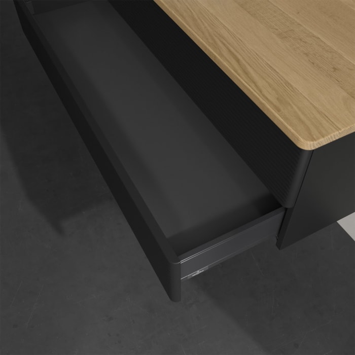 Villeroy & Boch Antao Waschbeckenunterschrank, 120 x 19 cm, 2 Auszüge, Fronten mit Struktur, mit Hahnloch, für Waschtisch links