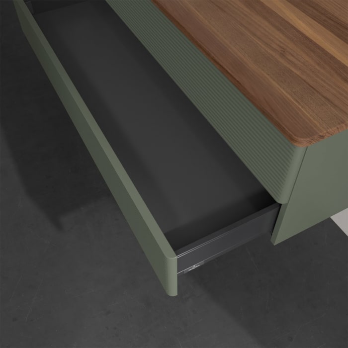 Villeroy & Boch Antao Waschbeckenunterschrank, 120 x 19 cm, 2 Auszüge, Fronten mit Struktur, mit Hahnloch, für Waschtisch links