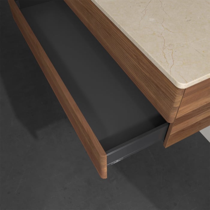 Villeroy & Boch Antao Waschbeckenunterschrank, 120 x 19 cm, 2 Auszüge, Fronten mit Struktur, mit Hahnloch, für Waschtisch links