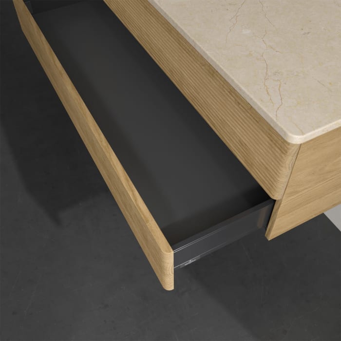 Villeroy & Boch Antao Waschbeckenunterschrank, 120 x 19 cm, 2 Auszüge, Fronten mit Struktur, mit Hahnloch, für Waschtisch links