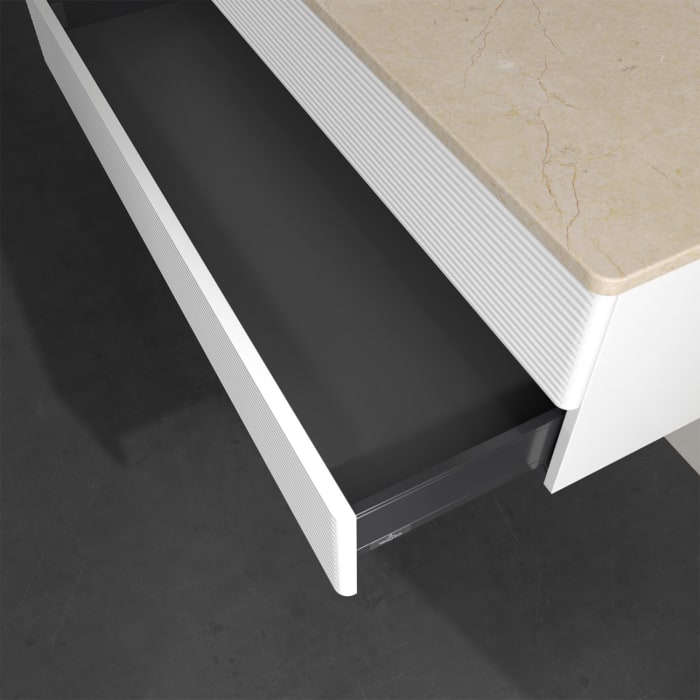 Villeroy & Boch Antao Waschbeckenunterschrank, 120 x 19 cm, 2 Auszüge, Fronten mit Struktur, mit Hahnloch, für Waschtisch links