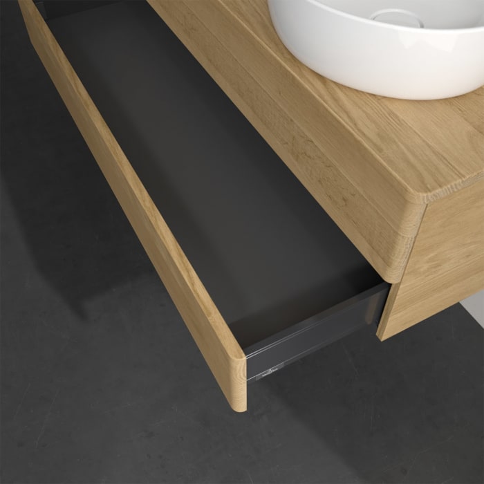 Villeroy & Boch Antao Waschbeckenunterschrank, 120 x 19 cm, 2 Auszüge, Fronten ohne Struktur, ohne Hahnloch, für Waschtisch rechts