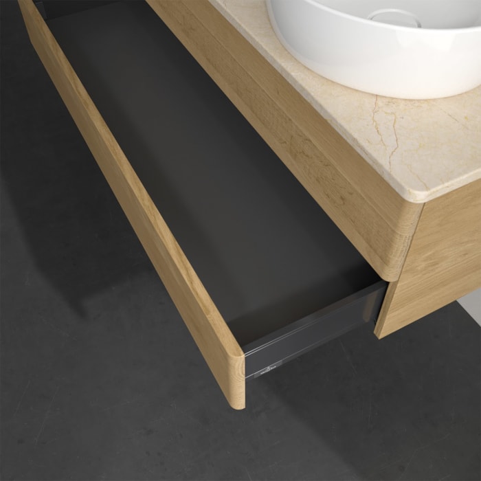 Villeroy & Boch Antao Waschbeckenunterschrank, 120 x 19 cm, 2 Auszüge, Fronten ohne Struktur, ohne Hahnloch, für Waschtisch rechts