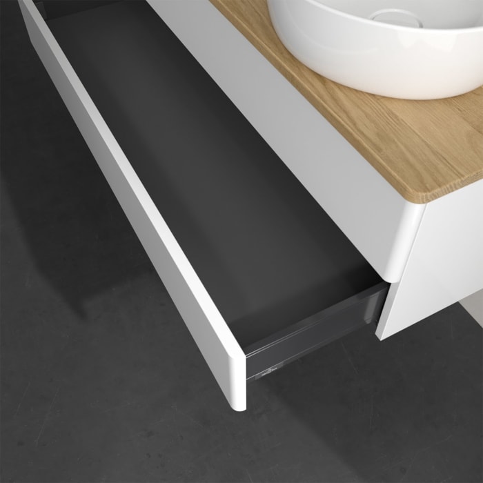 Villeroy & Boch Antao Waschbeckenunterschrank, 120 x 19 cm, 2 Auszüge, Fronten ohne Struktur, mit Hahnloch, für Waschtisch rechts