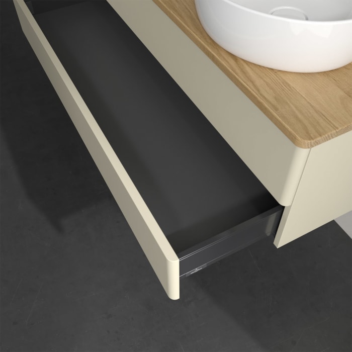 Villeroy & Boch Antao Waschbeckenunterschrank, 120 x 19 cm, 2 Auszüge, Fronten ohne Struktur, mit Hahnloch, für Waschtisch rechts