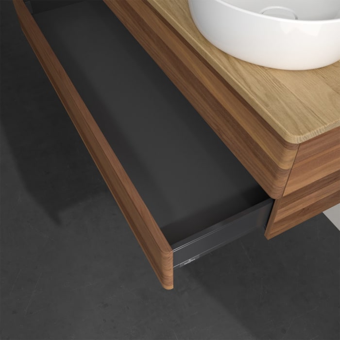 Villeroy & Boch Antao Waschbeckenunterschrank, 120 x 19 cm, 2 Auszüge, Fronten ohne Struktur, mit Hahnloch, für Waschtisch rechts