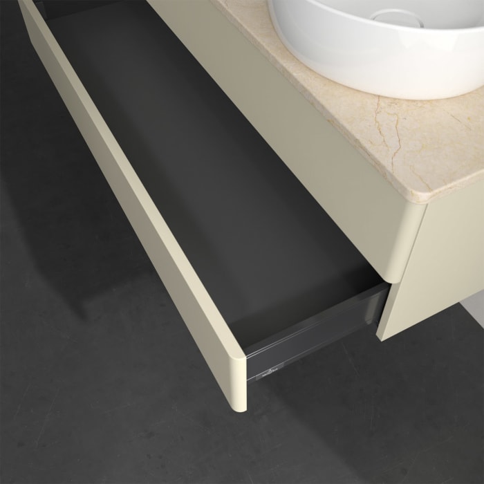 Villeroy & Boch Antao Waschbeckenunterschrank, 120 x 19 cm, 2 Auszüge, Fronten ohne Struktur, mit Hahnloch, für Waschtisch rechts