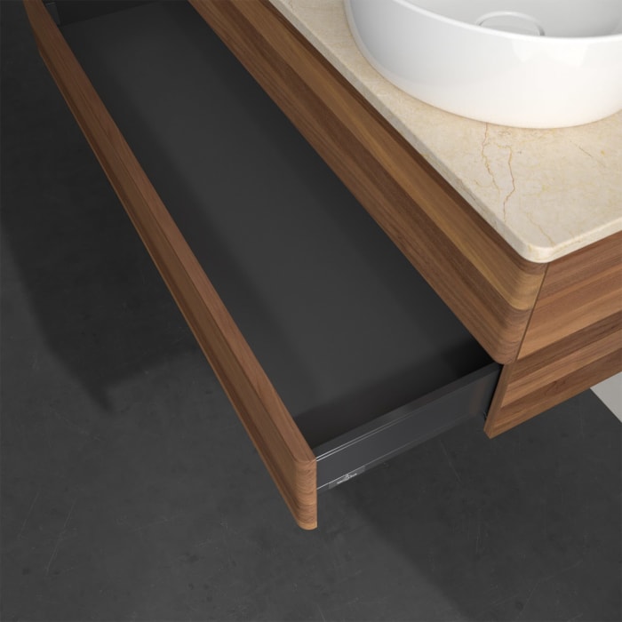 Villeroy & Boch Antao Waschbeckenunterschrank, 120 x 19 cm, 2 Auszüge, Fronten ohne Struktur, mit Hahnloch, für Waschtisch rechts