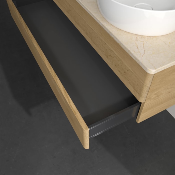 Villeroy & Boch Antao Waschbeckenunterschrank, 120 x 19 cm, 2 Auszüge, Fronten ohne Struktur, mit Hahnloch, für Waschtisch rechts