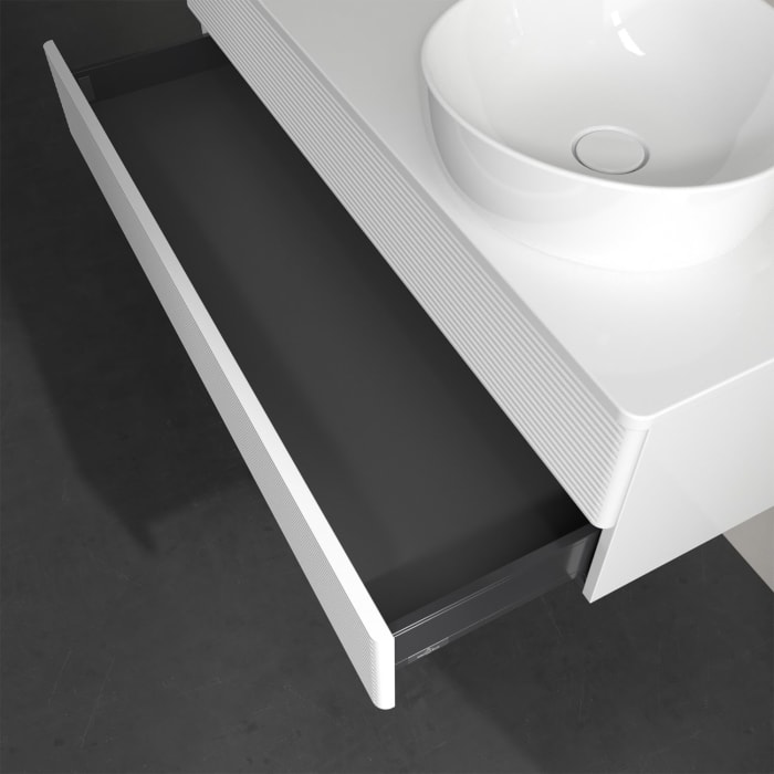 Villeroy & Boch Antao Waschbeckenunterschrank, 120 x 19 cm, 2 Auszüge, Fronten mit Struktur, ohne Hahnloch, für Waschtisch rechts