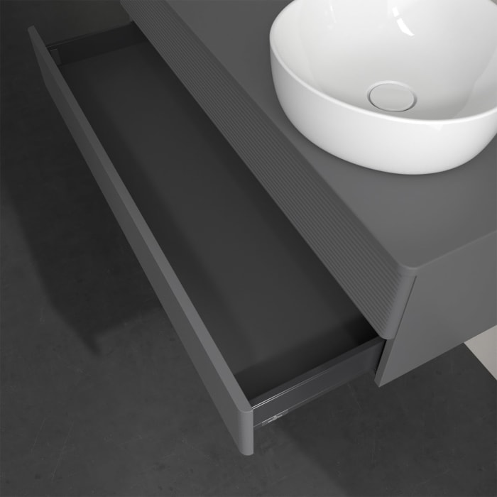 Villeroy & Boch Antao Waschbeckenunterschrank, 120 x 19 cm, 2 Auszüge, Fronten mit Struktur, ohne Hahnloch, für Waschtisch rechts