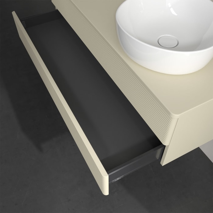 Villeroy & Boch Antao Waschbeckenunterschrank, 120 x 19 cm, 2 Auszüge, Fronten mit Struktur, ohne Hahnloch, für Waschtisch rechts