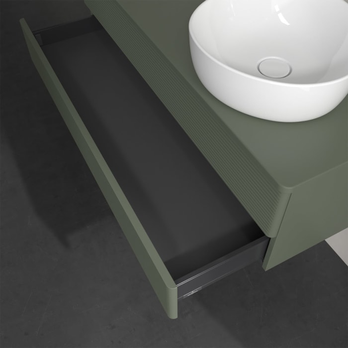 Villeroy & Boch Antao Waschbeckenunterschrank, 120 x 19 cm, 2 Auszüge, Fronten mit Struktur, ohne Hahnloch, für Waschtisch rechts