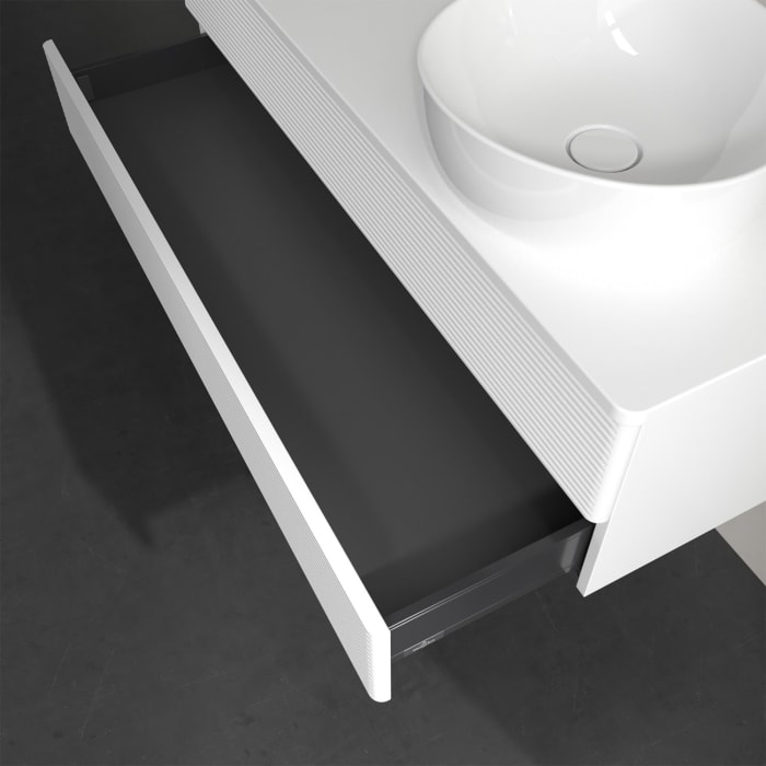 Villeroy & Boch Antao Waschbeckenunterschrank, 120 x 19 cm, 2 Auszüge, Fronten mit Struktur, ohne Hahnloch, für Waschtisch rechts