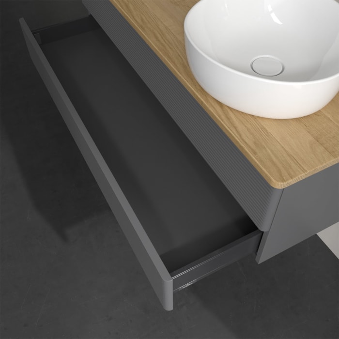 Villeroy & Boch Antao Waschbeckenunterschrank, 120 x 19 cm, 2 Auszüge, Fronten mit Struktur, ohne Hahnloch, für Waschtisch rechts