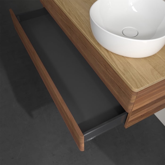 Villeroy & Boch Antao Waschbeckenunterschrank, 120 x 19 cm, 2 Auszüge, Fronten mit Struktur, ohne Hahnloch, für Waschtisch rechts