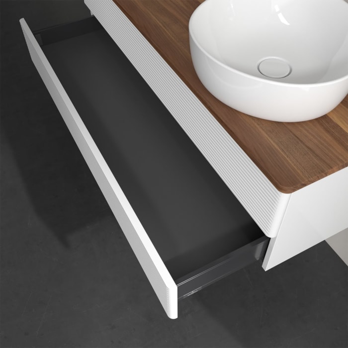 Villeroy & Boch Antao Waschbeckenunterschrank, 120 x 19 cm, 2 Auszüge, Fronten mit Struktur, ohne Hahnloch, für Waschtisch rechts