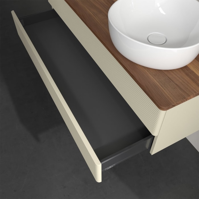 Villeroy & Boch Antao Waschbeckenunterschrank, 120 x 19 cm, 2 Auszüge, Fronten mit Struktur, ohne Hahnloch, für Waschtisch rechts