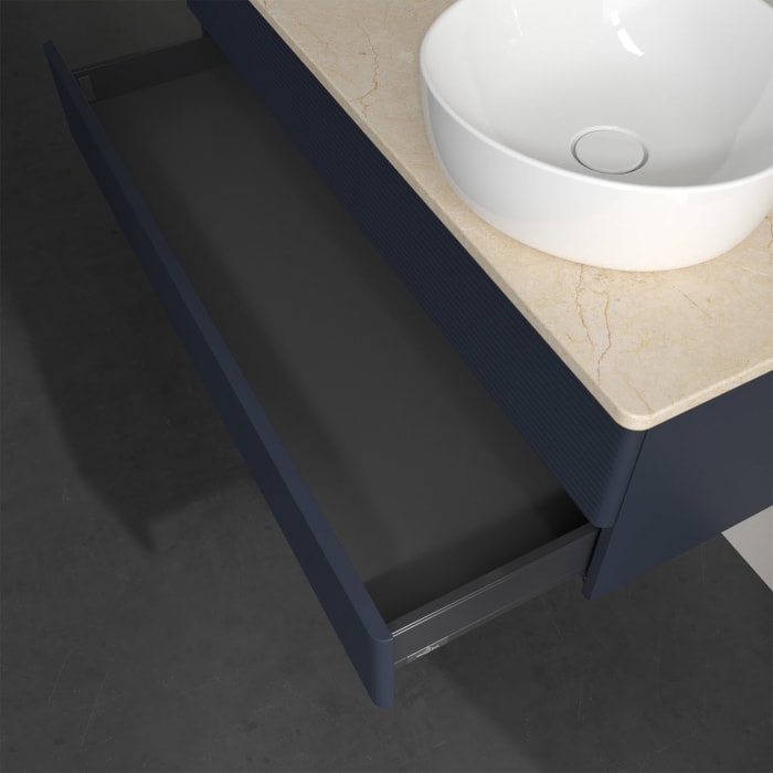 Villeroy & Boch Antao Waschbeckenunterschrank, 120 x 19 cm, 2 Auszüge, Fronten mit Struktur, ohne Hahnloch, für Waschtisch rechts