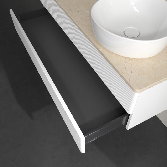 Villeroy & Boch Antao Waschbeckenunterschrank, 120 x 19 cm, 2 Auszüge, Fronten mit Struktur, ohne Hahnloch, für Waschtisch rechts