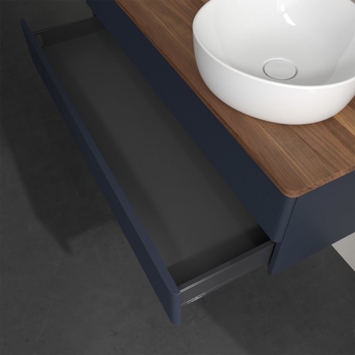 Villeroy & Boch Antao Waschbeckenunterschrank, 120 x 19 cm, 2 Auszüge, Fronten mit Struktur, mit Hahnloch, für Waschtisch rechts