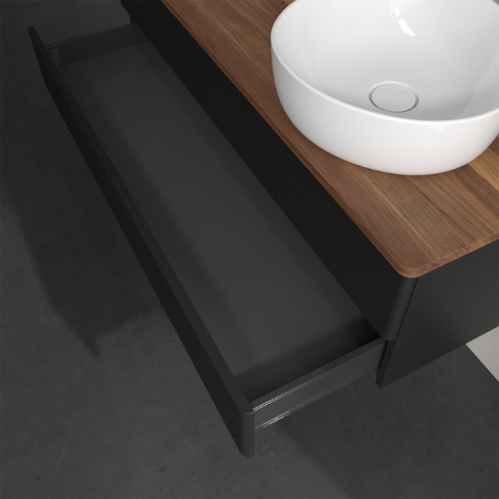 Villeroy & Boch Antao Waschbeckenunterschrank, 120 x 19 cm, 2 Auszüge, Fronten mit Struktur, mit Hahnloch, für Waschtisch rechts