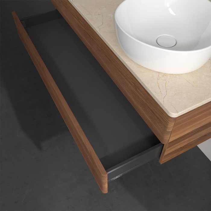 Villeroy & Boch Antao Waschbeckenunterschrank, 120 x 19 cm, 2 Auszüge, Fronten mit Struktur, mit Hahnloch, für Waschtisch rechts