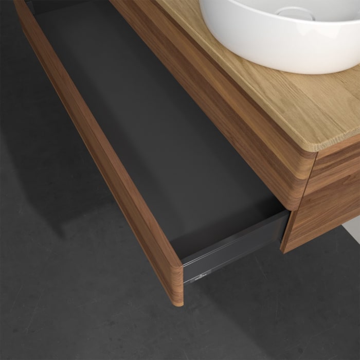 Villeroy & Boch Antao Waschbeckenunterschrank, 120 x 19 cm, 2 Auszüge, Fronten ohne Struktur, mit Hahnloch, für Waschtisch links und rechts