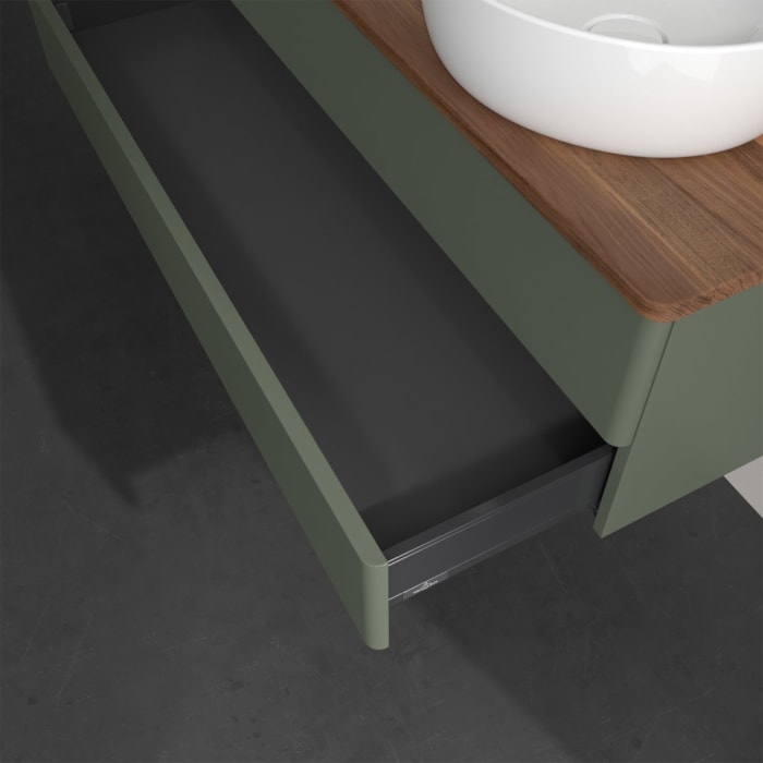 Villeroy & Boch Antao Waschbeckenunterschrank, 120 x 19 cm, 2 Auszüge, Fronten ohne Struktur, mit Hahnloch, für Waschtisch links und rechts