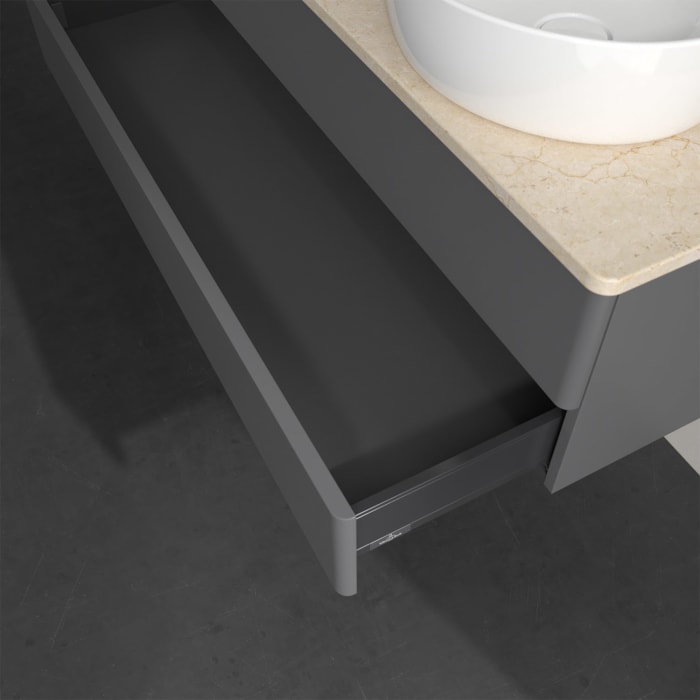 Villeroy & Boch Antao Waschbeckenunterschrank, 120 x 19 cm, 2 Auszüge, Fronten ohne Struktur, mit Hahnloch, für Waschtisch links und rechts