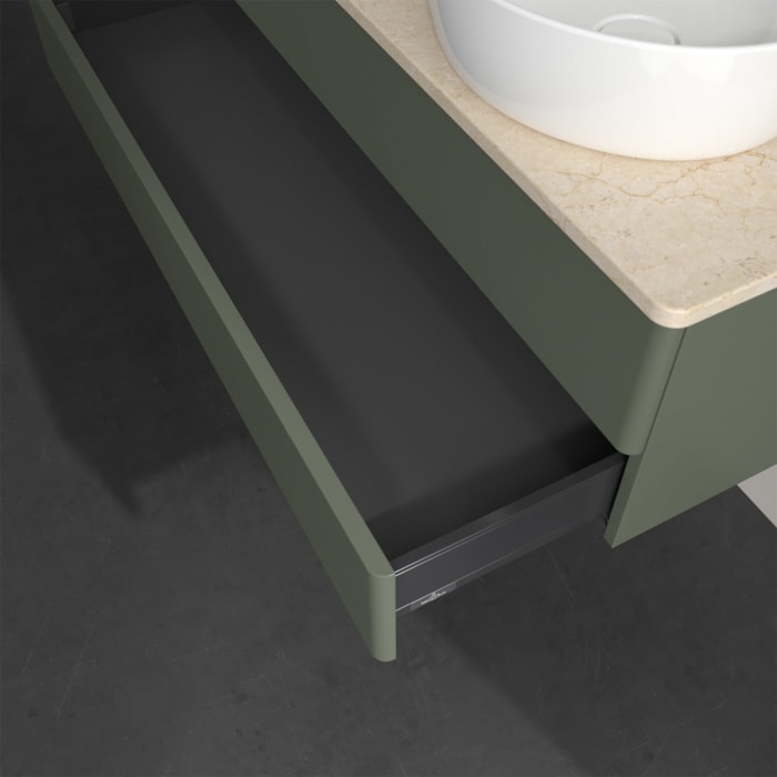 Villeroy & Boch Antao Waschbeckenunterschrank, 120 x 19 cm, 2 Auszüge, Fronten ohne Struktur, mit Hahnloch, für Waschtisch links und rechts