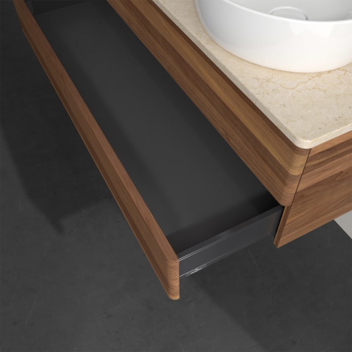 Villeroy & Boch Antao Waschbeckenunterschrank, 120 x 19 cm, 2 Auszüge, Fronten ohne Struktur, mit Hahnloch, für Waschtisch links und rechts