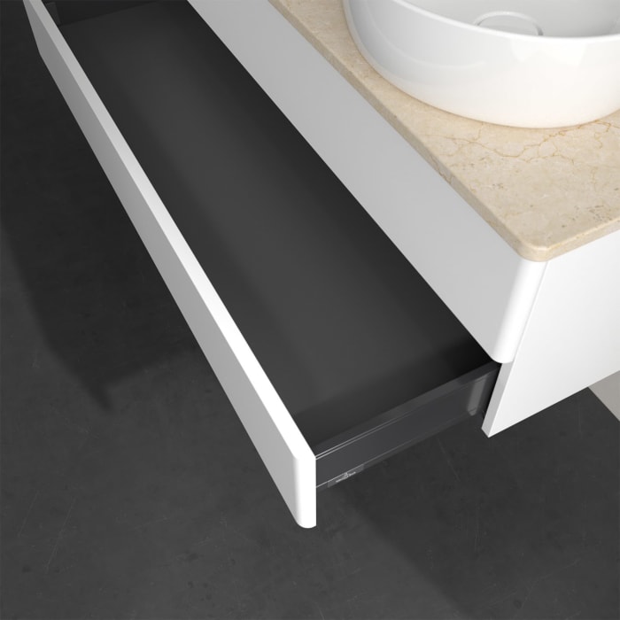 Villeroy & Boch Antao Waschbeckenunterschrank, 120 x 19 cm, 2 Auszüge, Fronten ohne Struktur, mit Hahnloch, für Waschtisch links und rechts