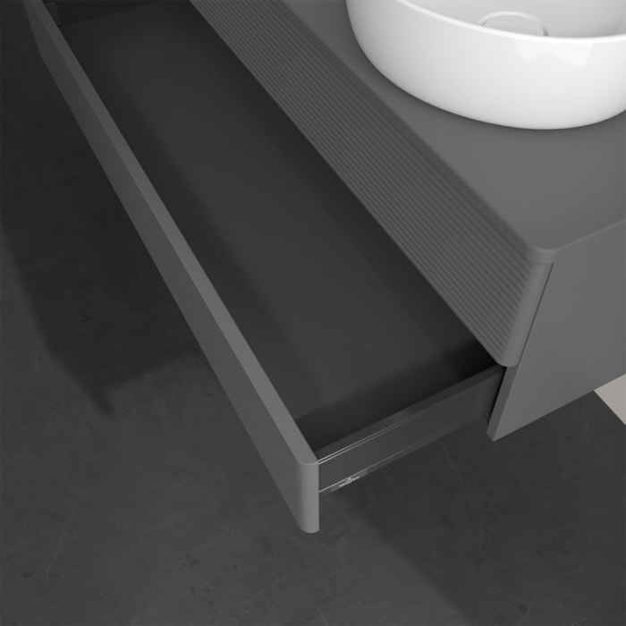 Villeroy & Boch Antao Waschbeckenunterschrank, 120 x 19 cm, 2 Auszüge, Fronten mit Struktur, ohne Hahnloch, für Waschtisch links und rechts