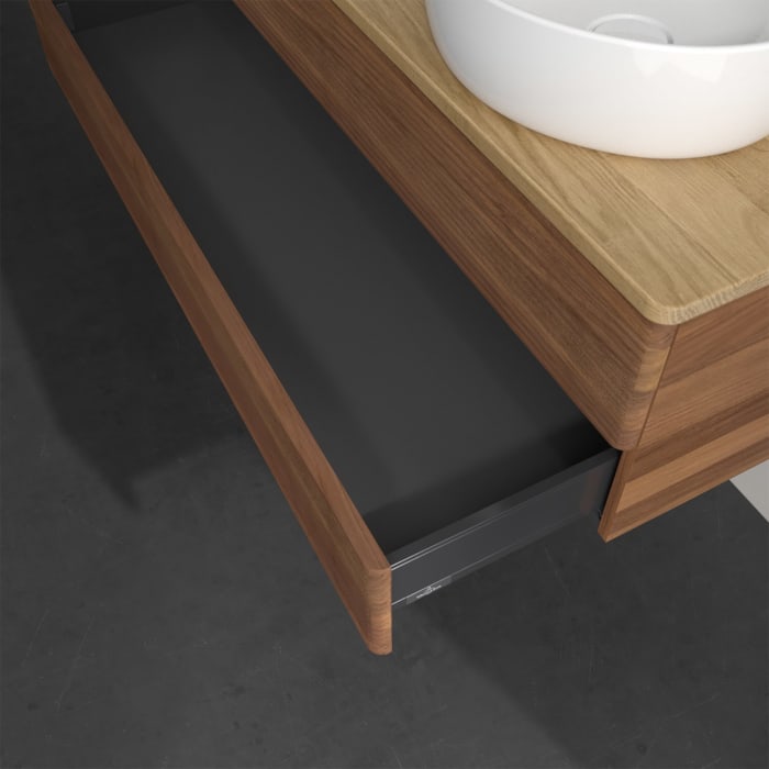 Villeroy & Boch Antao Waschbeckenunterschrank, 120 x 19 cm, 2 Auszüge, Fronten mit Struktur, ohne Hahnloch, für Waschtisch links und rechts