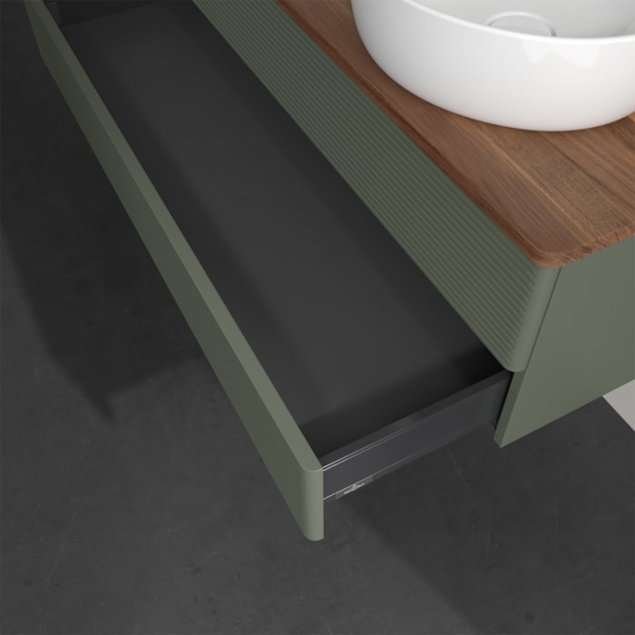 Villeroy & Boch Antao Waschbeckenunterschrank, 120 x 19 cm, 2 Auszüge, Fronten mit Struktur, ohne Hahnloch, für Waschtisch links und rechts