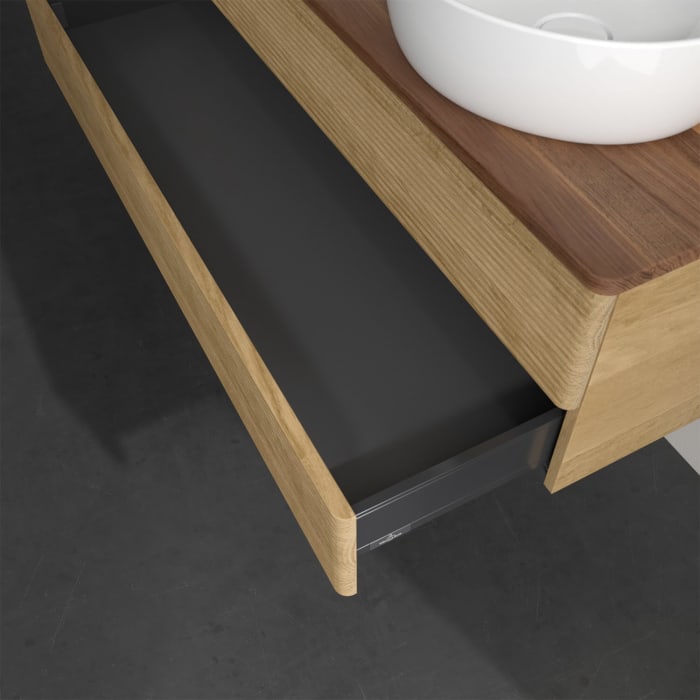 Villeroy & Boch Antao Waschbeckenunterschrank, 120 x 19 cm, 2 Auszüge, Fronten mit Struktur, ohne Hahnloch, für Waschtisch links und rechts