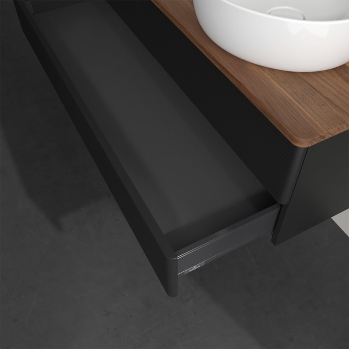 Villeroy & Boch Antao Waschbeckenunterschrank, 120 x 19 cm, 2 Auszüge, Fronten mit Struktur, ohne Hahnloch, für Waschtisch links und rechts