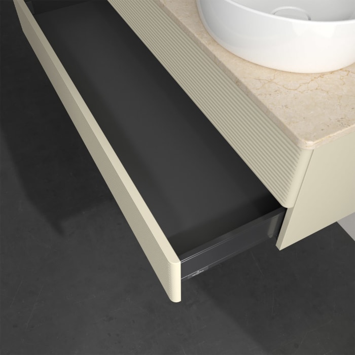 Villeroy & Boch Antao Waschbeckenunterschrank, 120 x 19 cm, 2 Auszüge, Fronten mit Struktur, ohne Hahnloch, für Waschtisch links und rechts