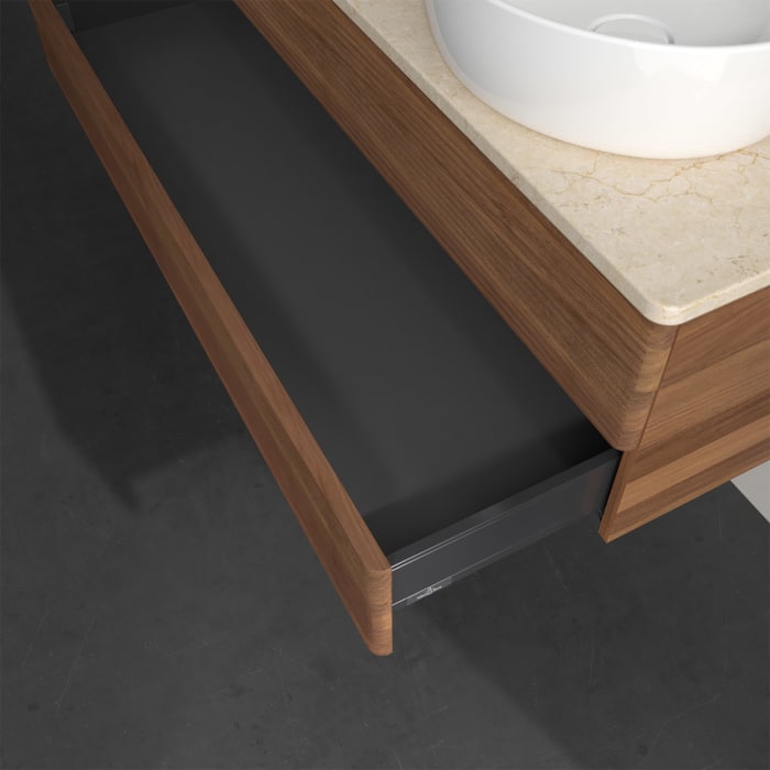 Villeroy & Boch Antao Waschbeckenunterschrank, 120 x 19 cm, 2 Auszüge, Fronten mit Struktur, ohne Hahnloch, für Waschtisch links und rechts