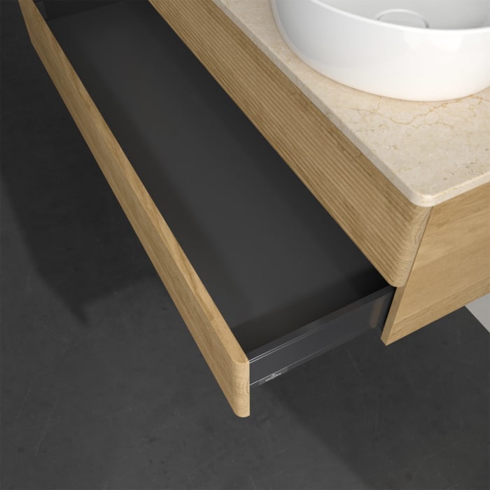 Villeroy & Boch Antao Waschbeckenunterschrank, 120 x 19 cm, 2 Auszüge, Fronten mit Struktur, ohne Hahnloch, für Waschtisch links und rechts