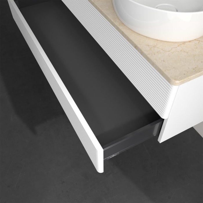 Villeroy & Boch Antao Waschbeckenunterschrank, 120 x 19 cm, 2 Auszüge, Fronten mit Struktur, ohne Hahnloch, für Waschtisch links und rechts