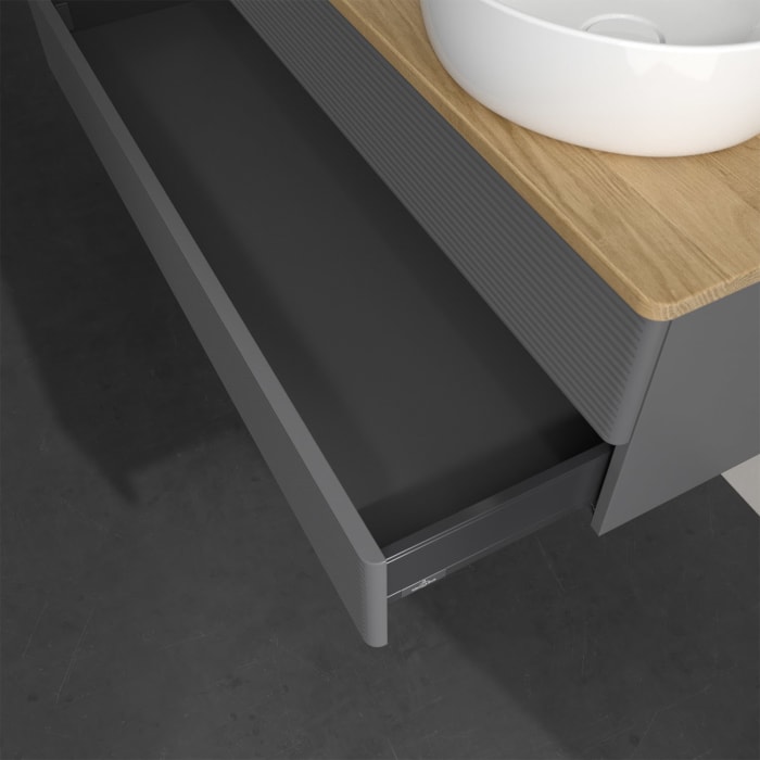 Villeroy & Boch Antao Waschbeckenunterschrank, 120 x 19 cm, 2 Auszüge, Fronten mit Struktur, mit Hahnloch, für Waschtisch links und rechts