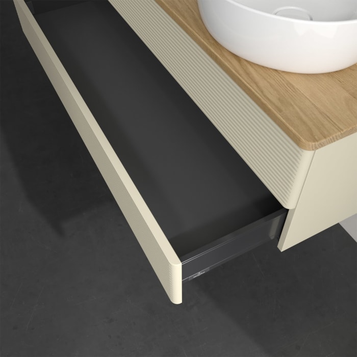 Villeroy & Boch Antao Waschbeckenunterschrank, 120 x 19 cm, 2 Auszüge, Fronten mit Struktur, mit Hahnloch, für Waschtisch links und rechts