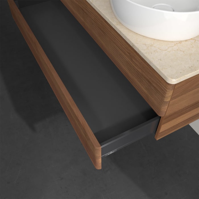 Villeroy & Boch Antao Waschbeckenunterschrank, 120 x 19 cm, 2 Auszüge, Fronten mit Struktur, mit Hahnloch, für Waschtisch links und rechts