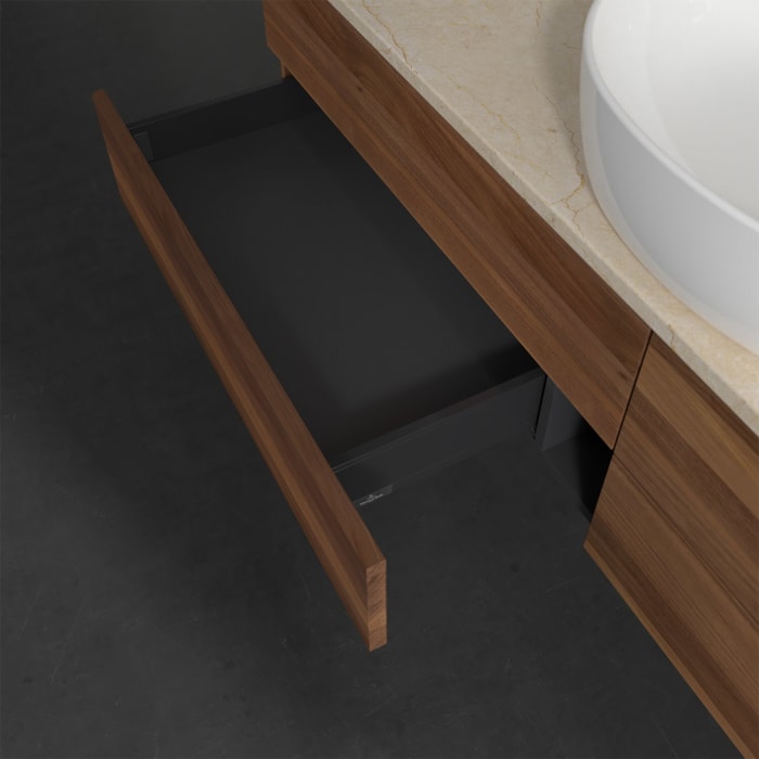 Villeroy & Boch Antao Waschbeckenunterschrank, 160 x 19 cm, 4 Auszüge, Fronten ohne Struktur, ohne Hahnloch, für Waschtisch mittig